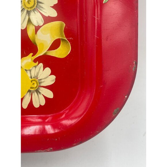 Vintage Red Metal Daisy Floral Serving Tray1950’s Mid-Century  Daisy Border - Picture 4 of 8